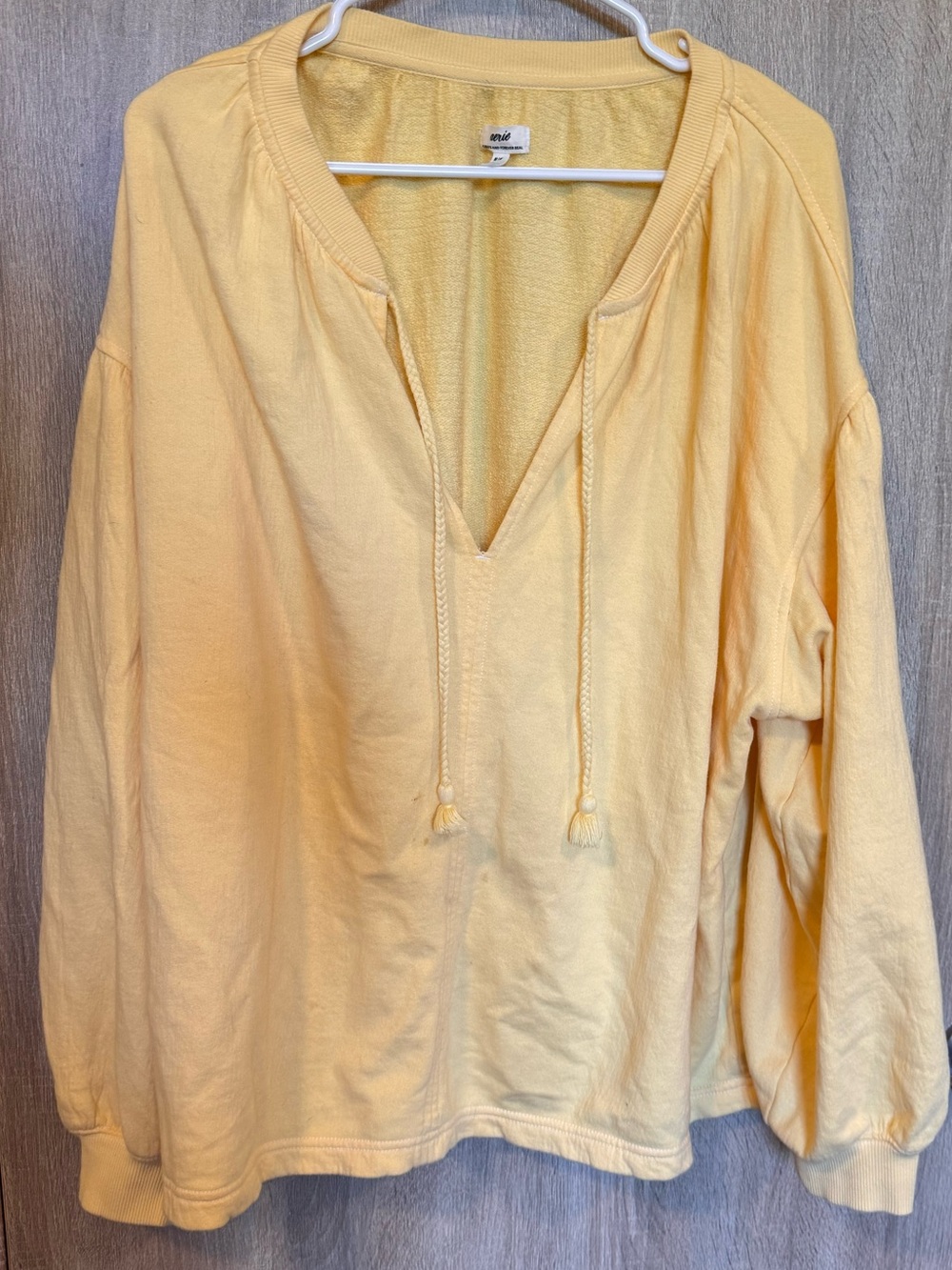 aerie Soft Yellow V-Neck Pullover Hoodie